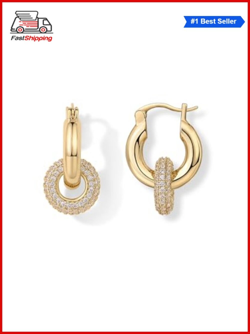 ✨PAVOI 14K Gold Plated Chunky CZ Huggie Hoop Earrings Women